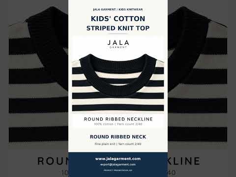 100% Cotton Round-Neck Striped Knit Top - Dark and Cream video 6