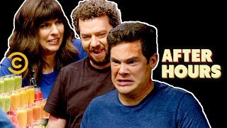 Adam Devine, Danny McBride & Edi Patterson Chug Hot Sauce - After Hours with Josh Horowitz