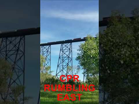 CPR train crossing the MASSIVE Lethbridge Highlevel Bridge.  #shorts #trains #railroad #bridge
