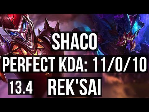 SHACO vs REK'SAI (JNG) | 11/0/10, 3.3M mastery, Legendary, 300+ games | EUW Master | 13.4