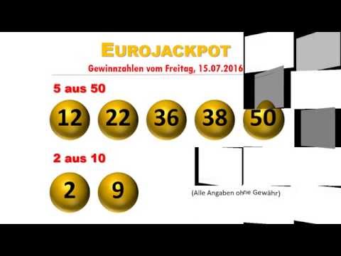 Eurojackpot Gewinnzahlen Ziehung vom Freitag 15.7.2016
