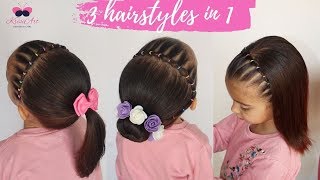 3 PEINADOS CON LIGAS Y CHONGO PARA NIÑAS 🌈 CABELLO CORTO