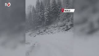 Yedigöller Milli Parkı Yolunda Kar Yağışı Etkili Oluyor