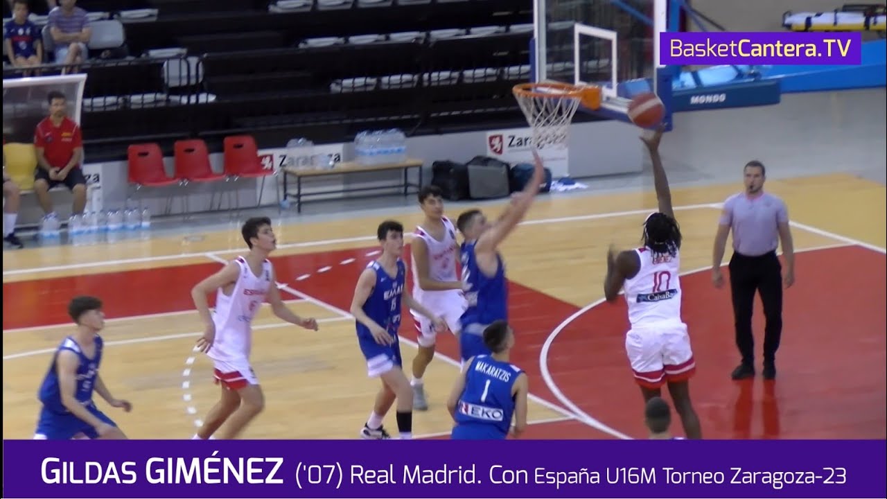 GILDAS GIMÉNEZ ('07) 1.97m. Real Madrid. Imágenes con Selec. España Torneo Internacional Zaragoza 23