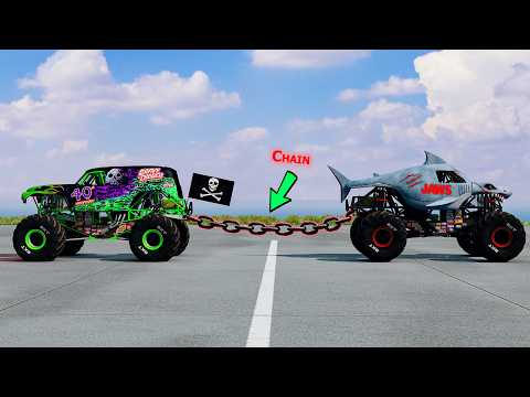 Monster Trucks VS Chain - Beamng Monster Truck Crashes