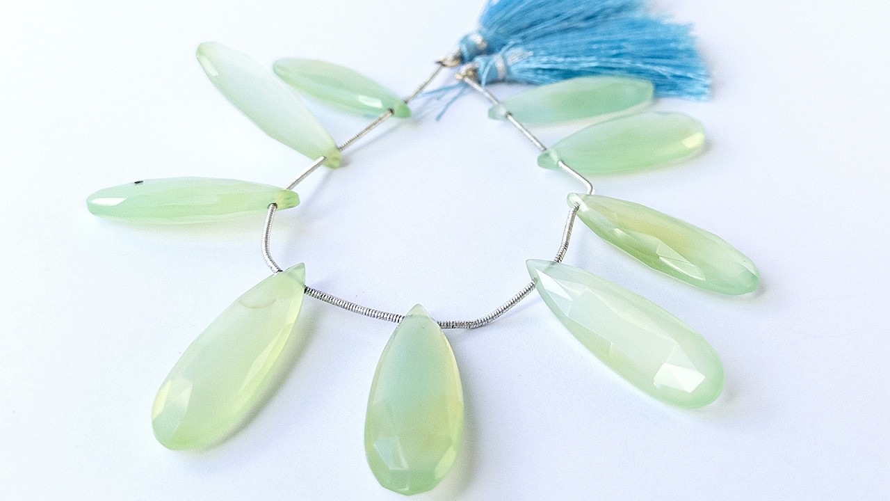 Chalcedony | Faceted Briolette | 34-36mm X 11.8-13mm Bead Size | 9 Pieces video