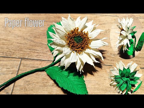 How to make white sunflower with paper crepe easy /DIY paper flowers/real sound