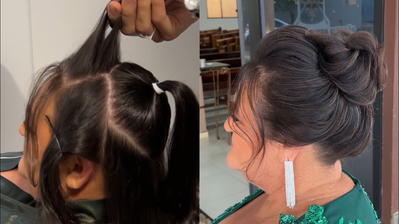 Penteado coque alto em cabelo curto e ralo