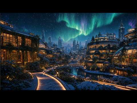 Snowy Aurora Night | Ambient Slow Lofi for Relaxing / Studying / Sleeping | Soft Electro & Piano