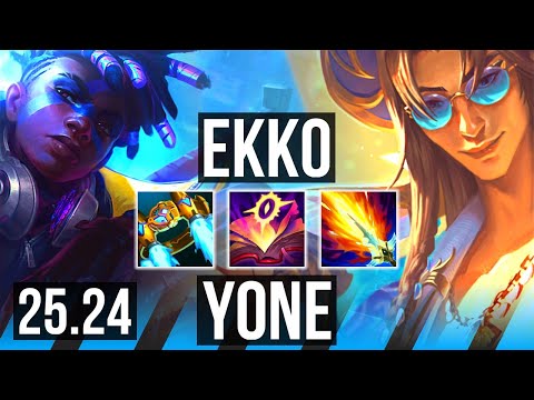 EKKO vs YONE (MID) | Good KDA: 18/1/7 | EUW Grandmaster | 25.24