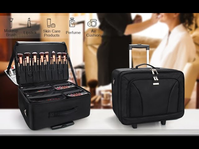 شنطة مكياج تروللي كبيرة دوارة بفواصل داخلية قابلة للتعديل 220804-1