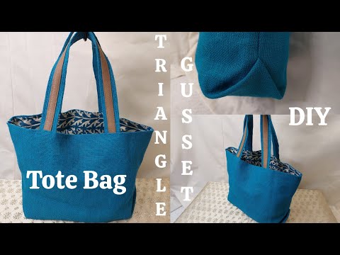 How To Make Triangle Gusset Tote Bag, Jute Gusset Bag Sewing Tutorial,  ReversibleTote Bag