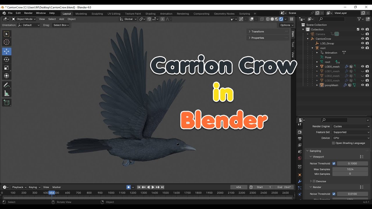 Corvo Carniceiro Animado Realista Modelo 3D