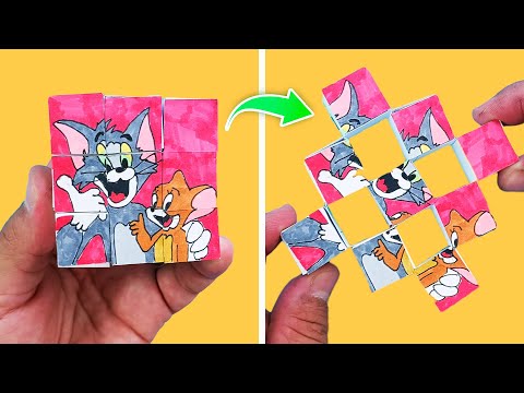 Easy! Origami Moving Cubes with Tom And Jerry. How To Make cool paper crafts for fun.