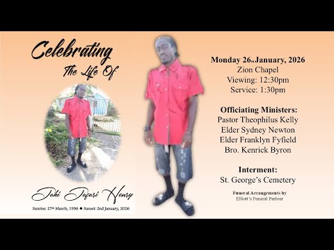 Celebrating the life of Jahi Jafari Henry | 12:30 - January 26, 2026 | Zion Chapel, Gingerland