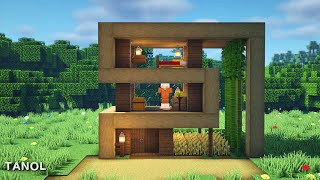 ⚒️ Minecraft Tutorial : Stripped Oak Wood Modern House
