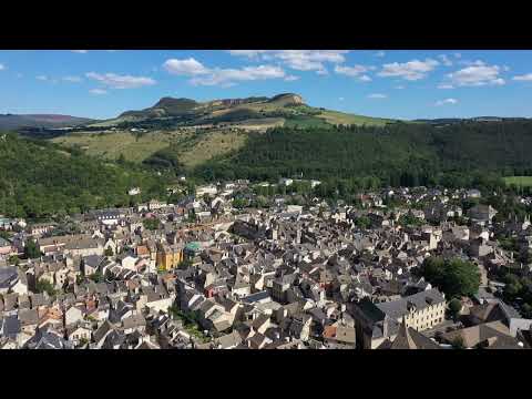 marvejols aerial shot over the medieval city wolf park of gvaudan france