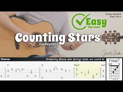 Counting Stars (Easy Version) - OneRepublic | Fingerstyle Guitar | TAB + Chords + Lyrics