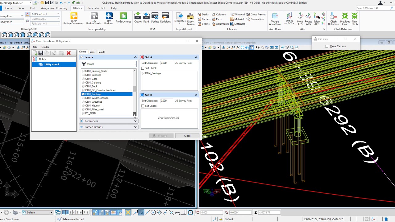 Clash detection for utility conflicts in OpenBridge Modeler