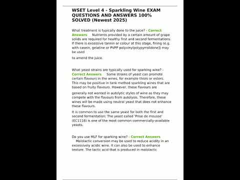 WSET Level 4  Sparkling Wine EXAM QUESTIONS AND ANSWERS 100 SOLVED Newest 2025