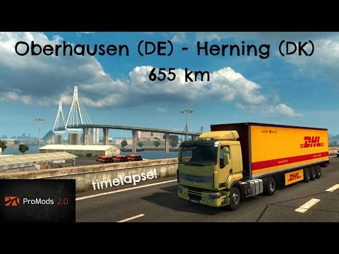 Euro Truck Simulator 2: Promods 2.01 Oberhausen (DE) - Herning (DK) (timelapse)