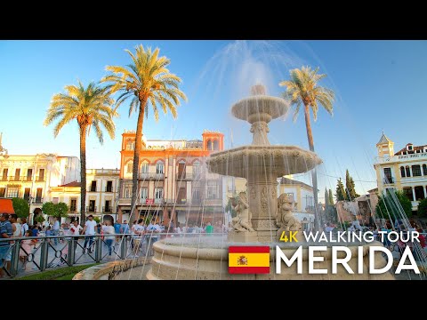 Mérida walking tour in 4K with animated map. Spain.