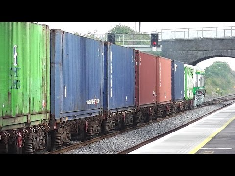 Irish Rail 201 loco 215 + IWT Liner departing Kildare Station