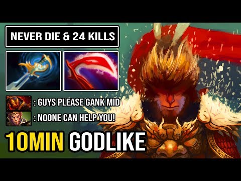 SOLO MID MONKEY KING 100% Cancer Fast Dodge & Juke 10Min Godlike with 24 Kills Zero Death DotA 2