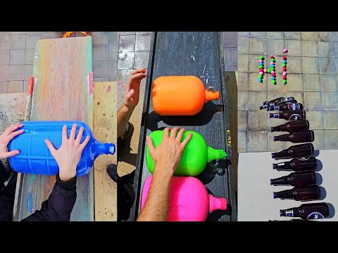 Breaking Glass Bottles And Balloon Drops | 🚧⚠️Crushing Crunchy & Soft