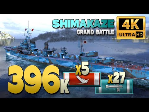 Destroyer Shimakaze in Grand Battle, 396k damage - World of Warships