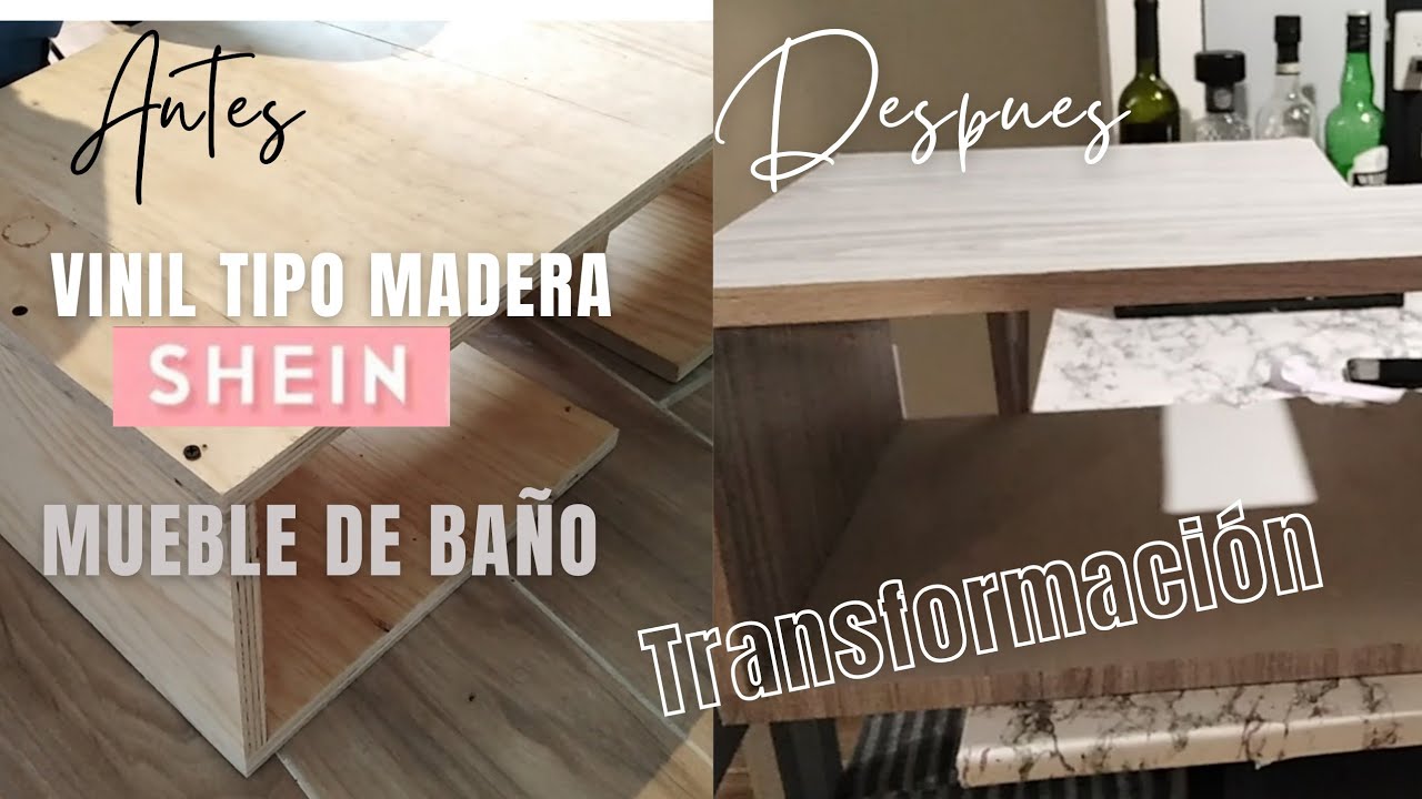 Como colócar VINIL tipo madera SHEIN para mueble de baño 🖤TRANSFORMACIÓN  de un mueble con viinil.
