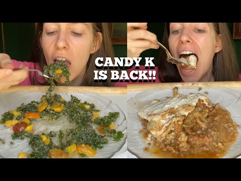 CANDY K MUKBANG!! Chef Prepared Casamance Kale and Fonio Salad & Lamb Moussaka with Eggplant