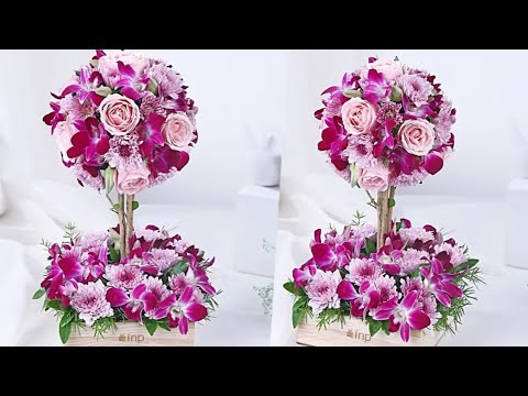 Flower arranging in wooden base | Floristry tricks by Subro