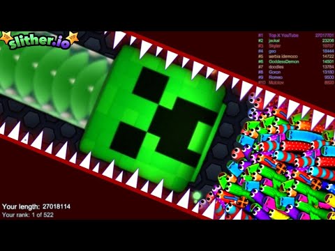 Slither.io A.I CREEPER MINECRAFT Vs Pro Snakes - Epic Skin Slitherio Vip Gameplay - World Record