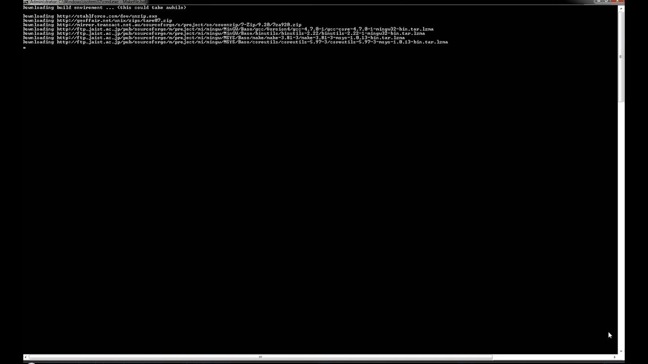Makefile (batch file with embedded vbscript downloading a build environment)