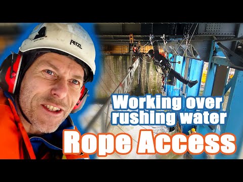 Rope Access working over water - aid climbing above a lock