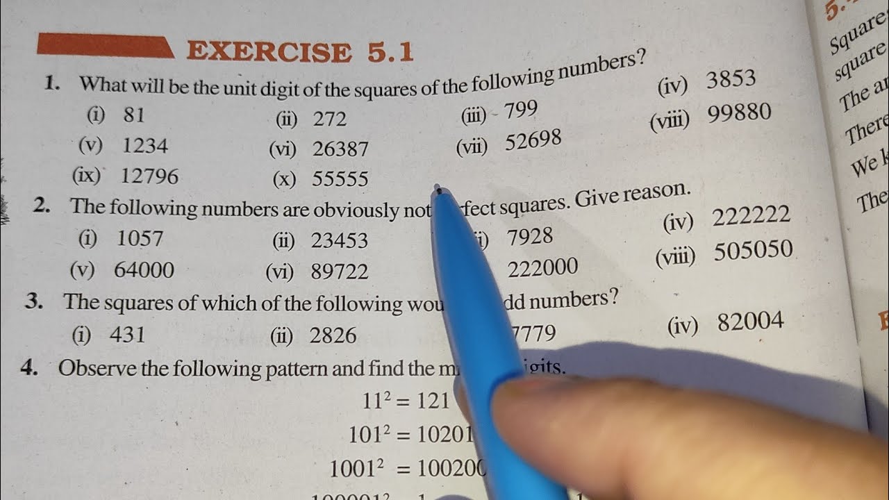 Square and Square Roots Chapter -5 Ex-5.1 || Class 8th Maths || New Book