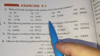 Square and Square Roots Chapter -5 Ex-5.1 || Class 8th Maths || New Book