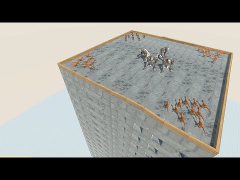 DEINONYCHUS Dinosaur Army on Wobbly Tower vs Teams from ALL UNITS Animal Revolt Battle Simulator
