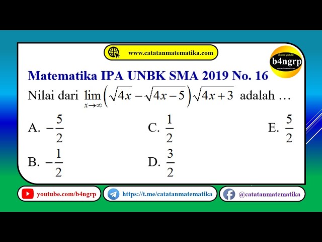 UNBK SMA 2019 Pembahasan Matematika IPA No. 16 | Limit Fungsi di Tak Hingga | Latihan UNBK 2020