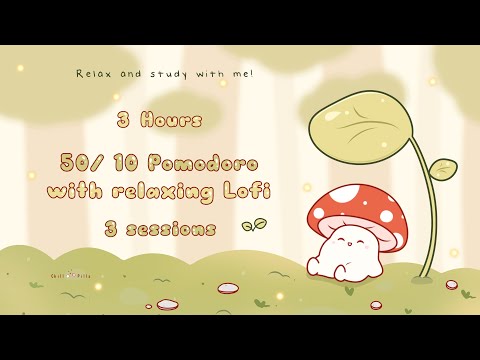 3 HOURS Study with me Pomodoro - Mushie in a forest 3 x 50m / 10m break Lofi mix #studymusic