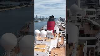 360 drone view of the exhaust stacks of #queenelizabeth #cruise ship docked #portmiami Oct 18, 2025