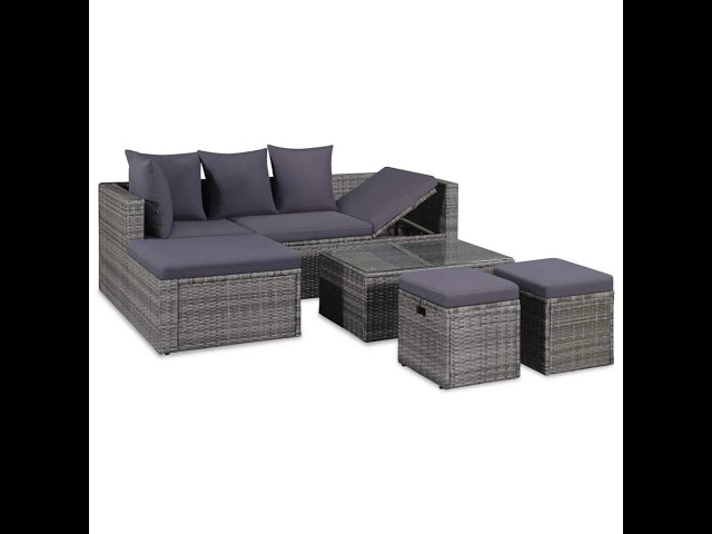 Vídeo relacionado con mzdioop Juego de sofás de jardín con cojines de 6 piezas, color negro, polirratán, resistente a la intemperie, modular, con mesa regulable en altura y espacio de almacenamiento para terraza, balcón