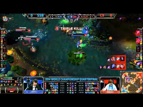 C9 Sneaky Quadrakill (Lucian) - SSB vs C9 Game 1 (S4 Worlds)