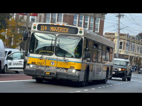 (MBTA) Test Video: New Flyer D40LF #0867 on Route 114 to Maverick Station arrives at Bellingham Sq.