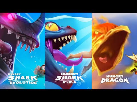HUNGRY SHARK EVOLUTION VS HUNGRY SHARK WORLD VS HUNGRY DRAGON - ALL SHARKS ALL DRAGONS UNLOCKED 2022