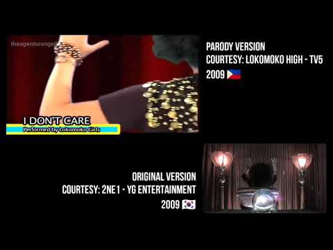 2ne1 - I Don't Care Side-by-side Comparison (Parody vs Original) Music Video