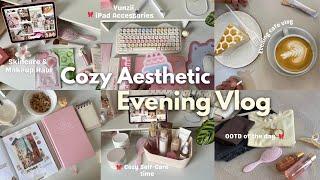 Aesthetic Evening Vlog 🎀 iPad Accessories, Skincare & Makeup Haul, Unboxing & Journaling