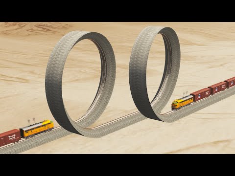 Trains Crossing Impossible Double Loop Rail Tracks - BeamNG.Drive