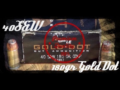Speer Gold Dot .40 S\u0026W 180 gr JHP SIM-TEST w/denim
